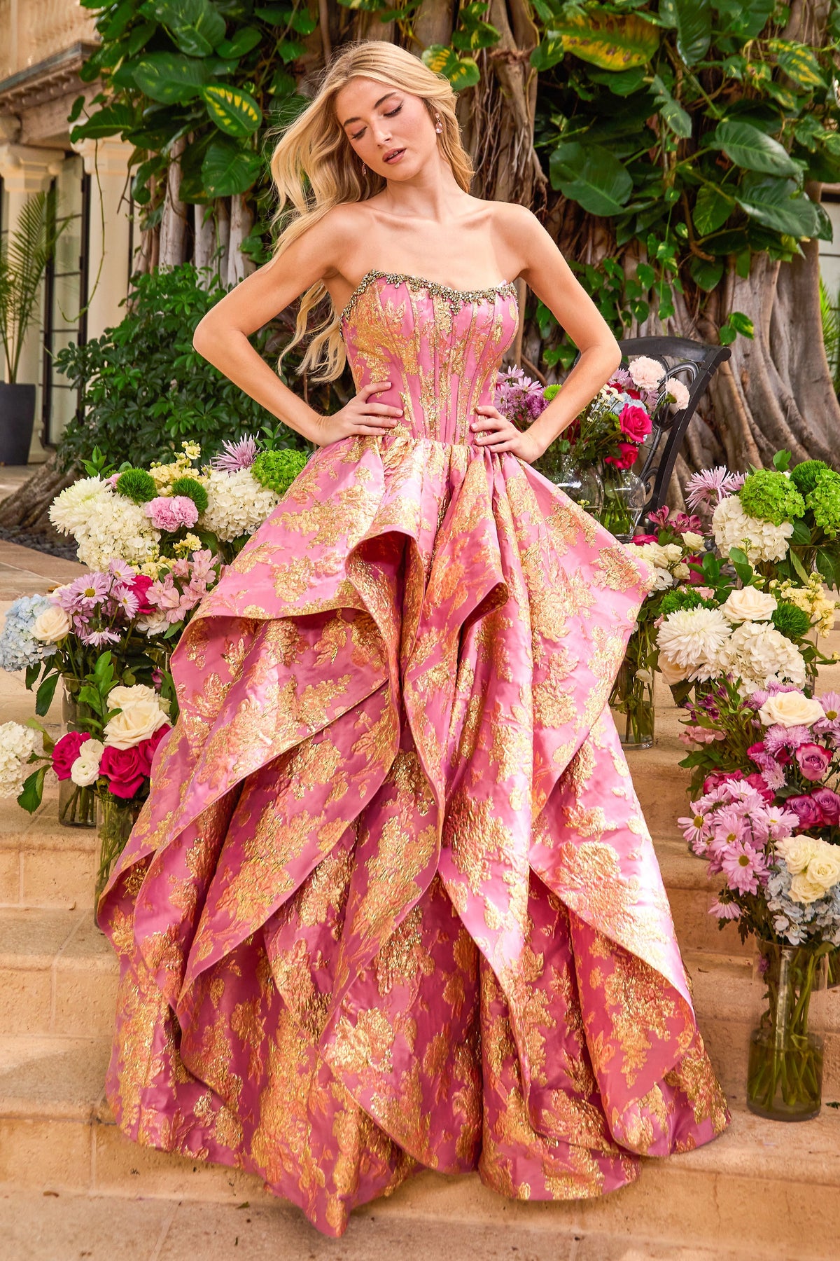Ava Presley 42541 in Hot Pink/Gold, front view | Lady Black Tie