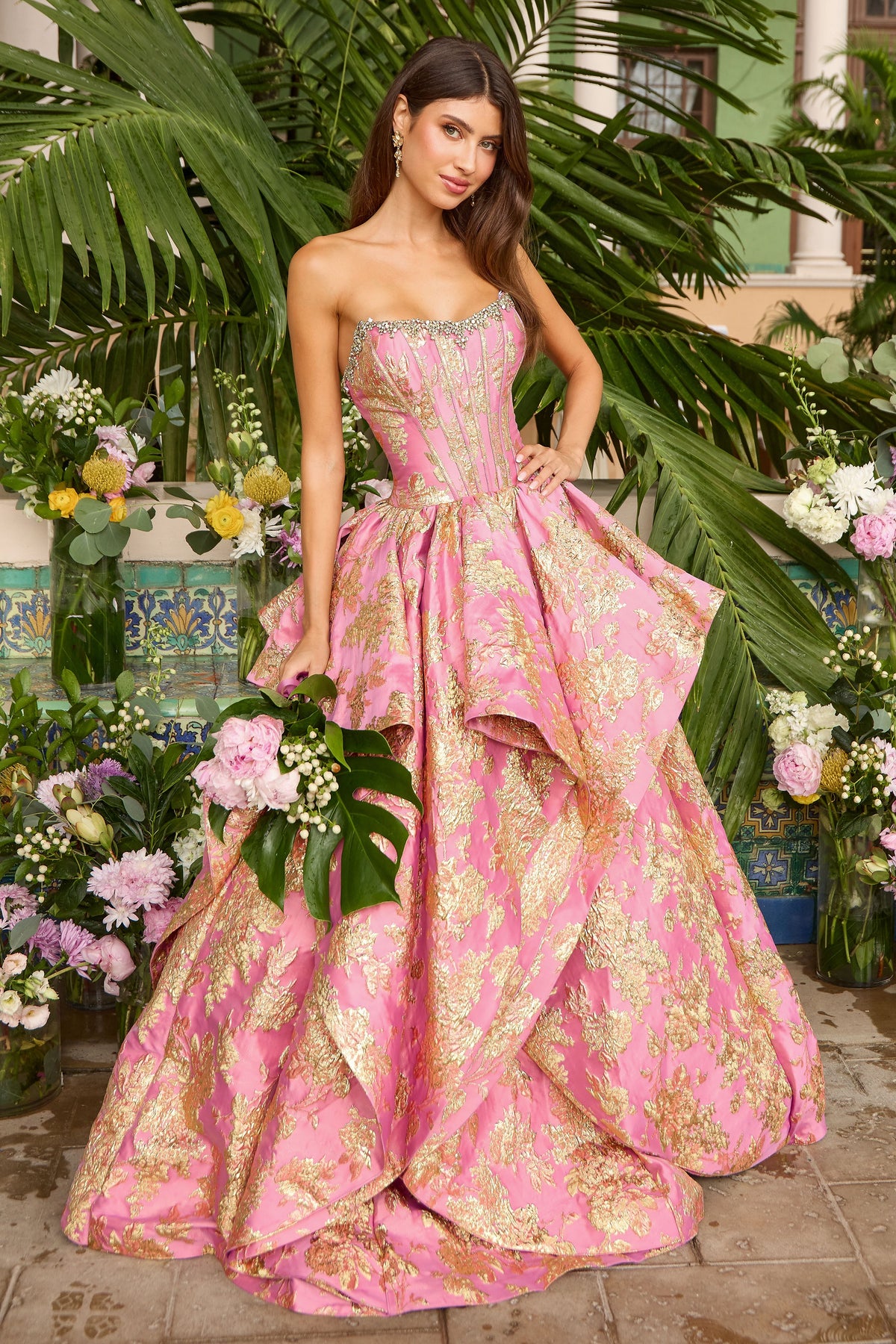 Ava Presley 42541 in Hot Pink/Gold, front view | Lady Black Tie
