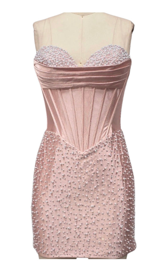 42568 - Ava Presley - Strapless Pearl Corset Cocktail Dress