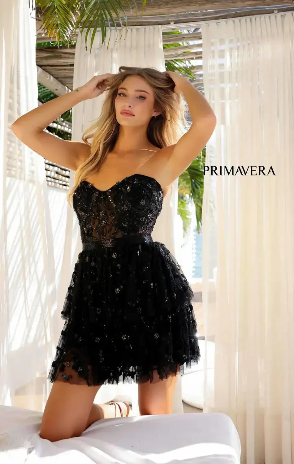 4263 - Primavera - Ruffle Skirt Short Beaded Dress