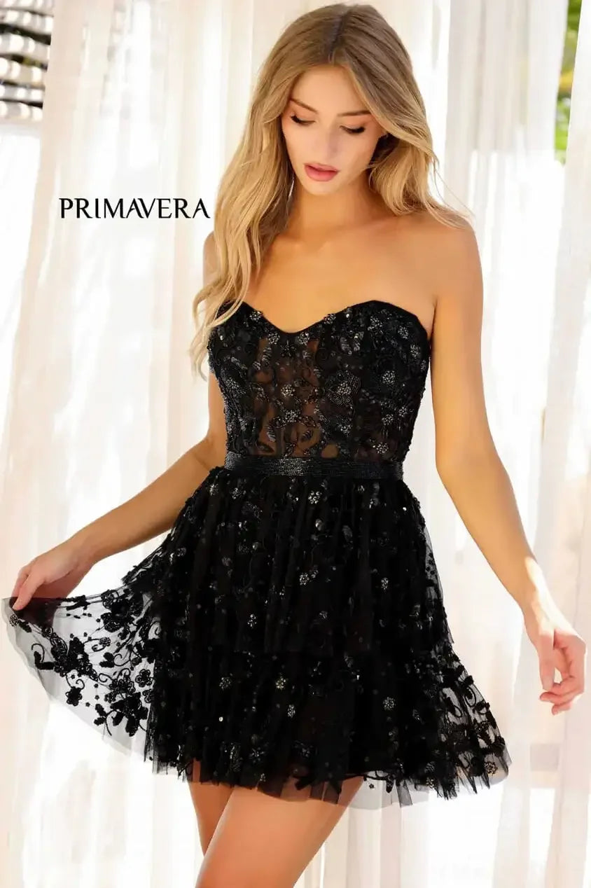 4263 - Primavera - Ruffle Skirt Short Beaded Dress