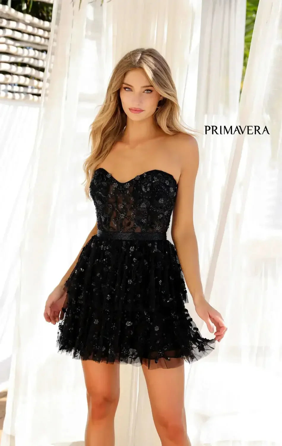 4263 - Primavera - Ruffle Skirt Short Beaded Dress