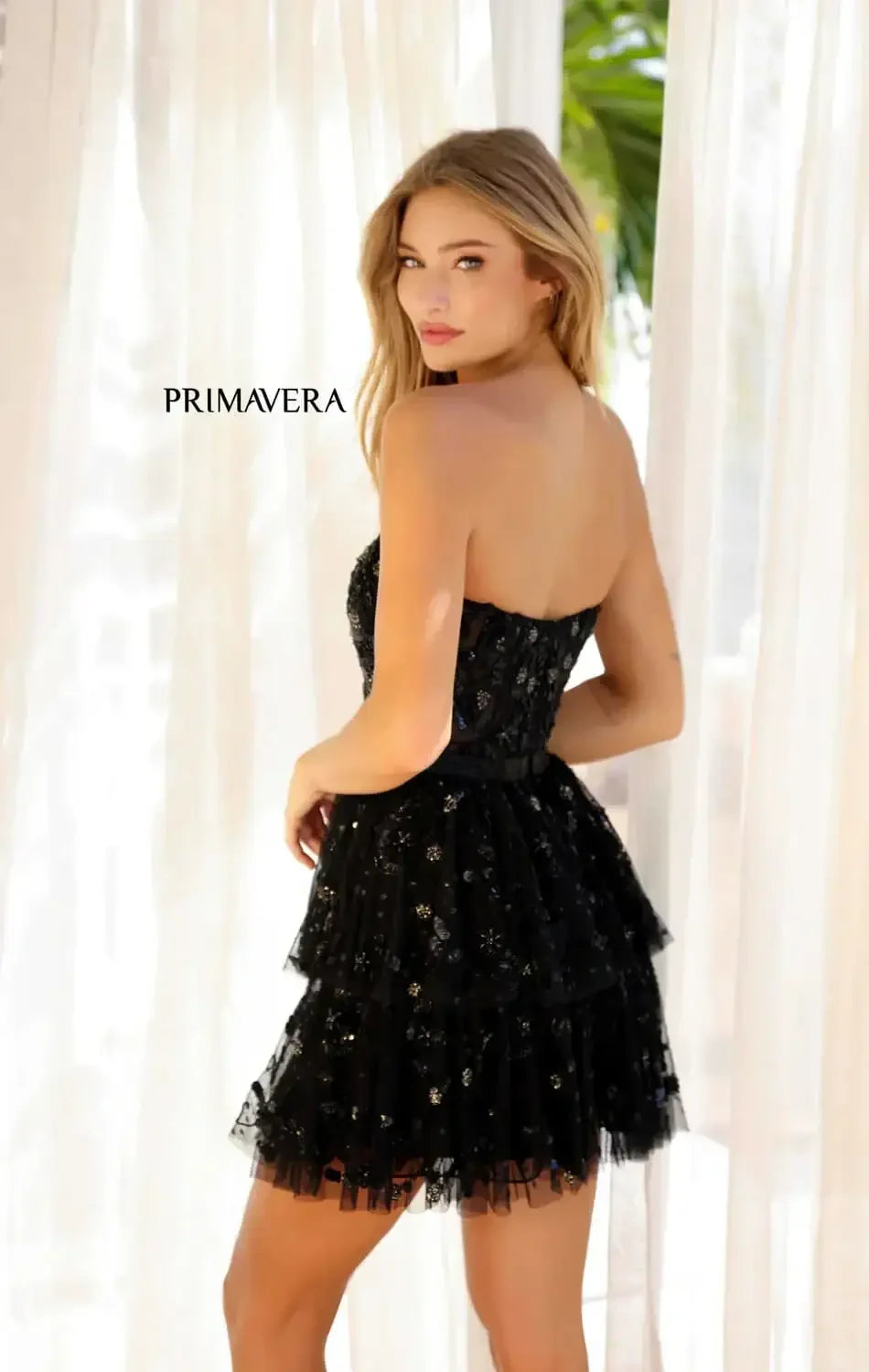 4263 - Primavera - Ruffle Skirt Short Beaded Dress