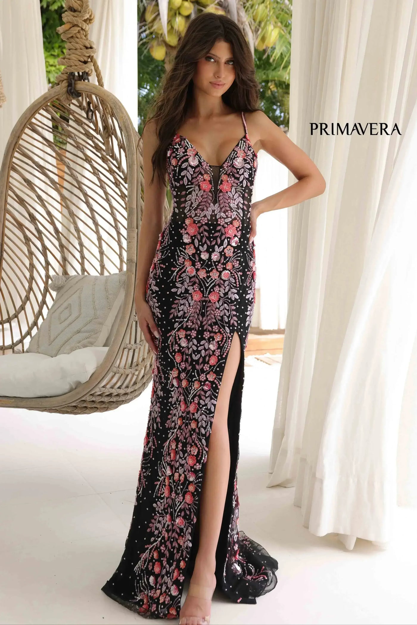 4313 - Primavera - Floral Beaded Long Dress