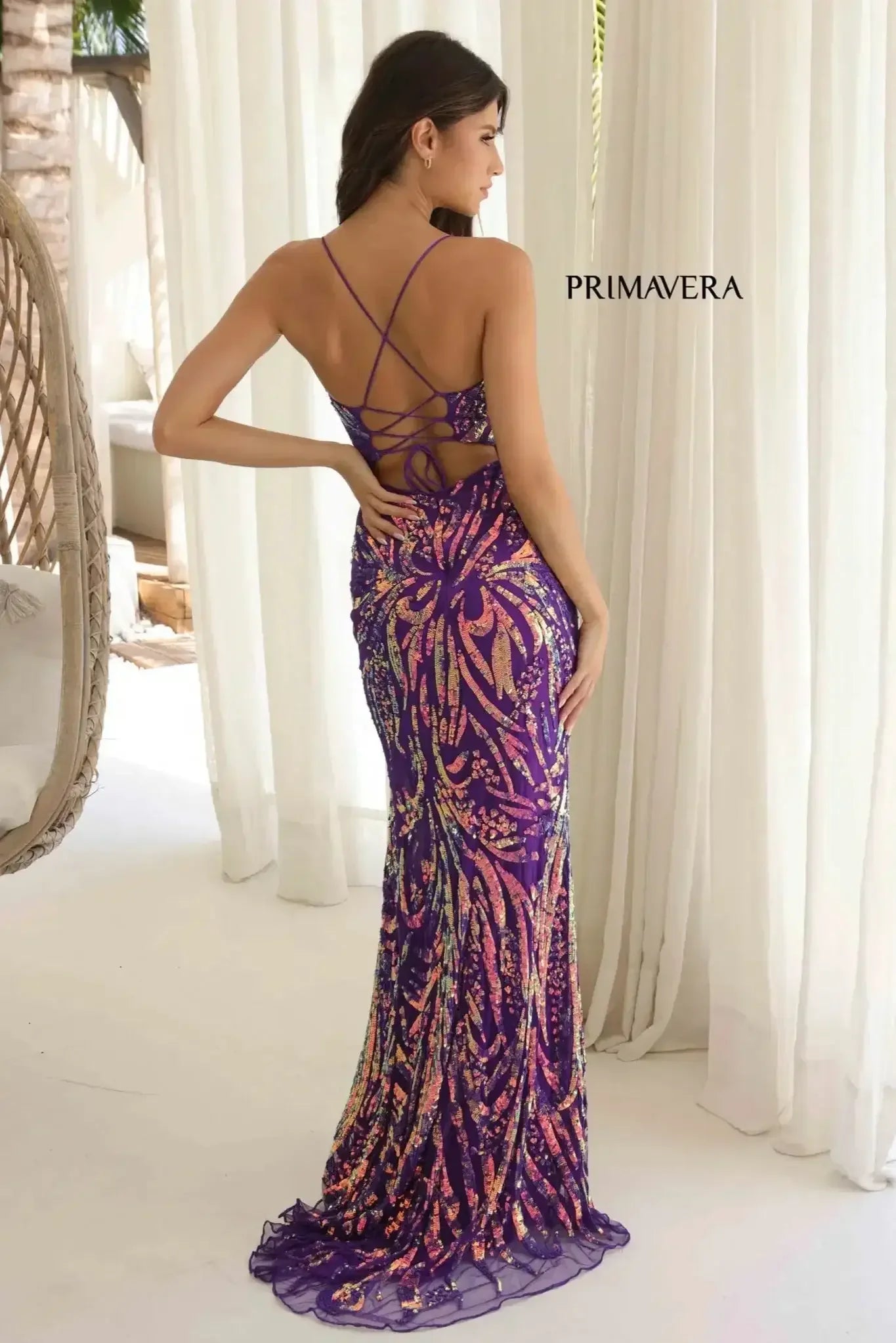 4362 - Primavera - Iridescent Sequin Gown with Scoop Neckline
