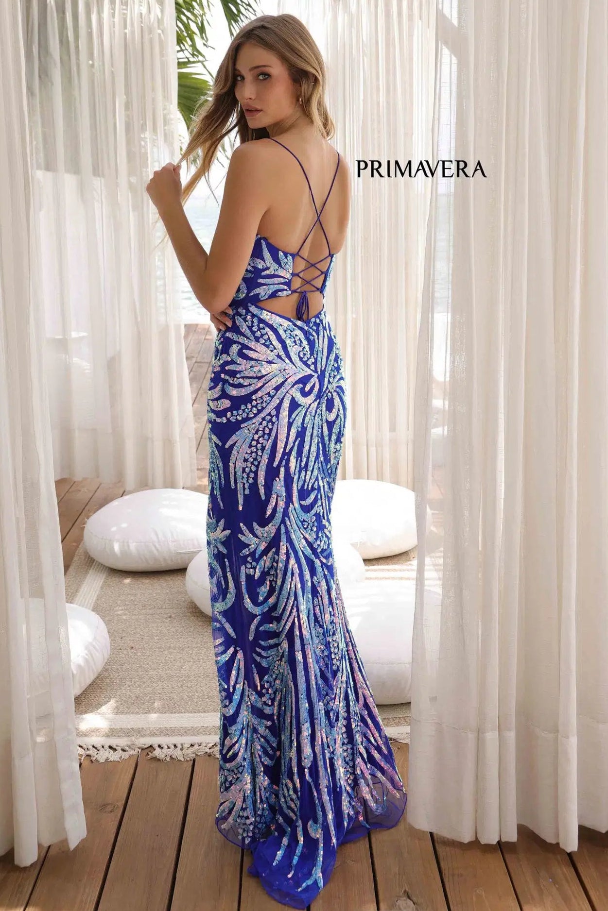 4362 - Primavera - Iridescent Sequin Gown with Scoop Neckline