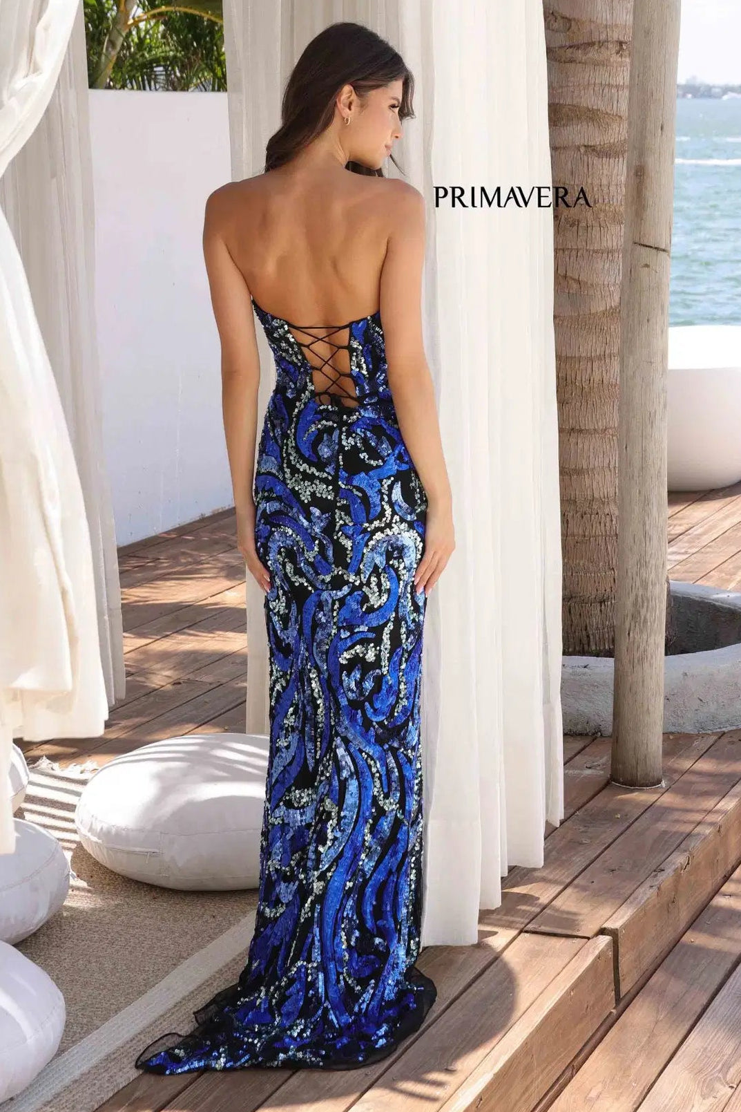 4373 - Primavera - Strapless Fitted Long Beaded Gown