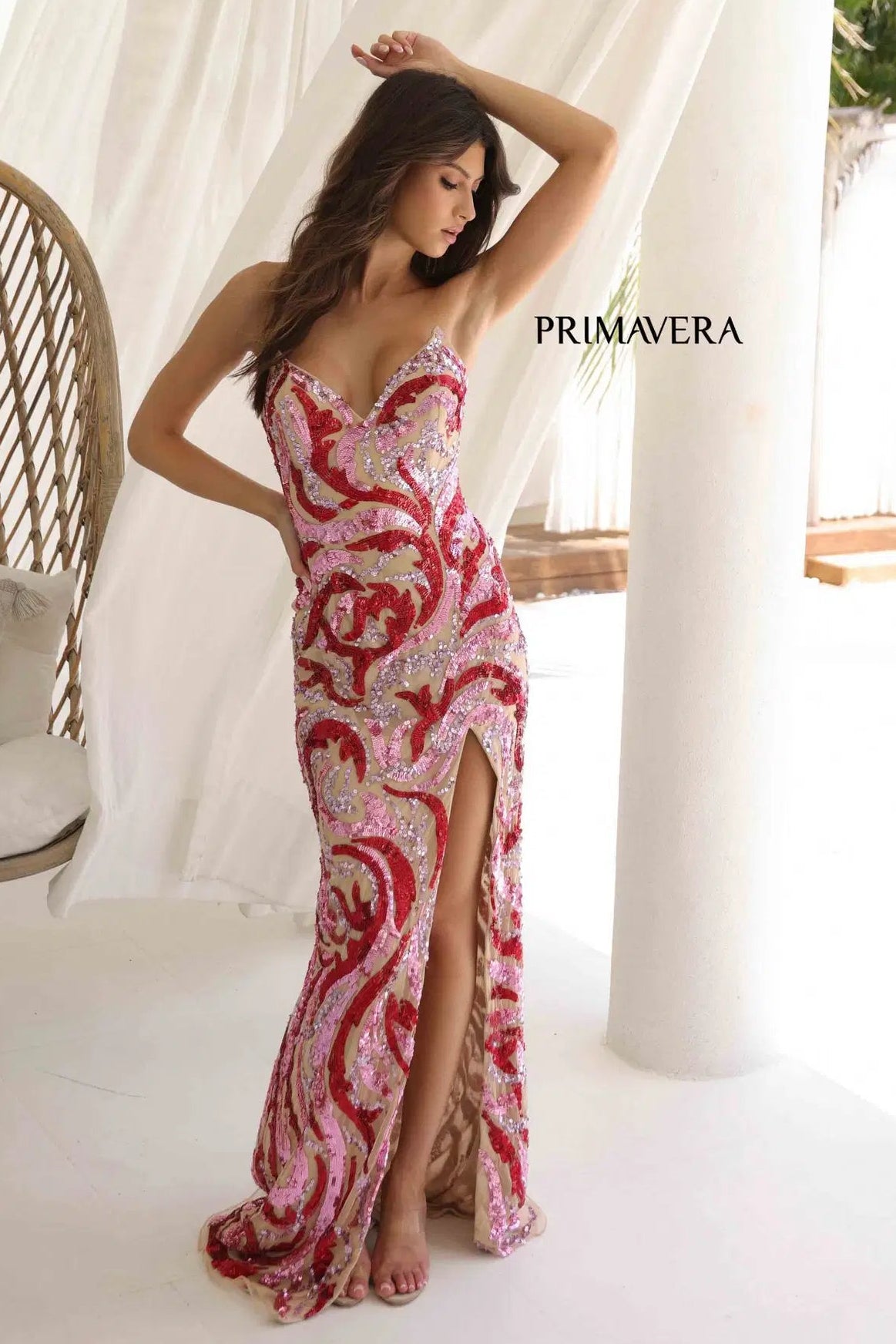 4373 - Primavera - Strapless Fitted Long Beaded Gown