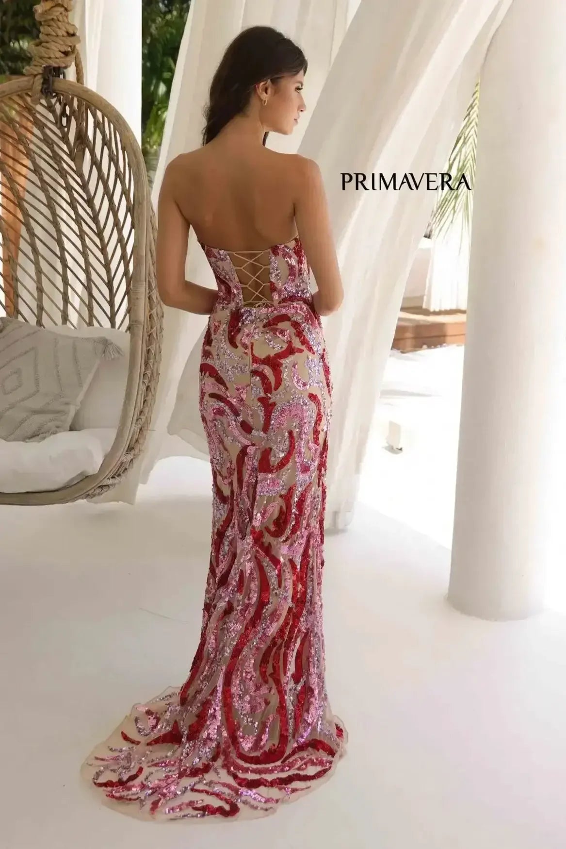 4373 - Primavera - Strapless Fitted Long Beaded Gown