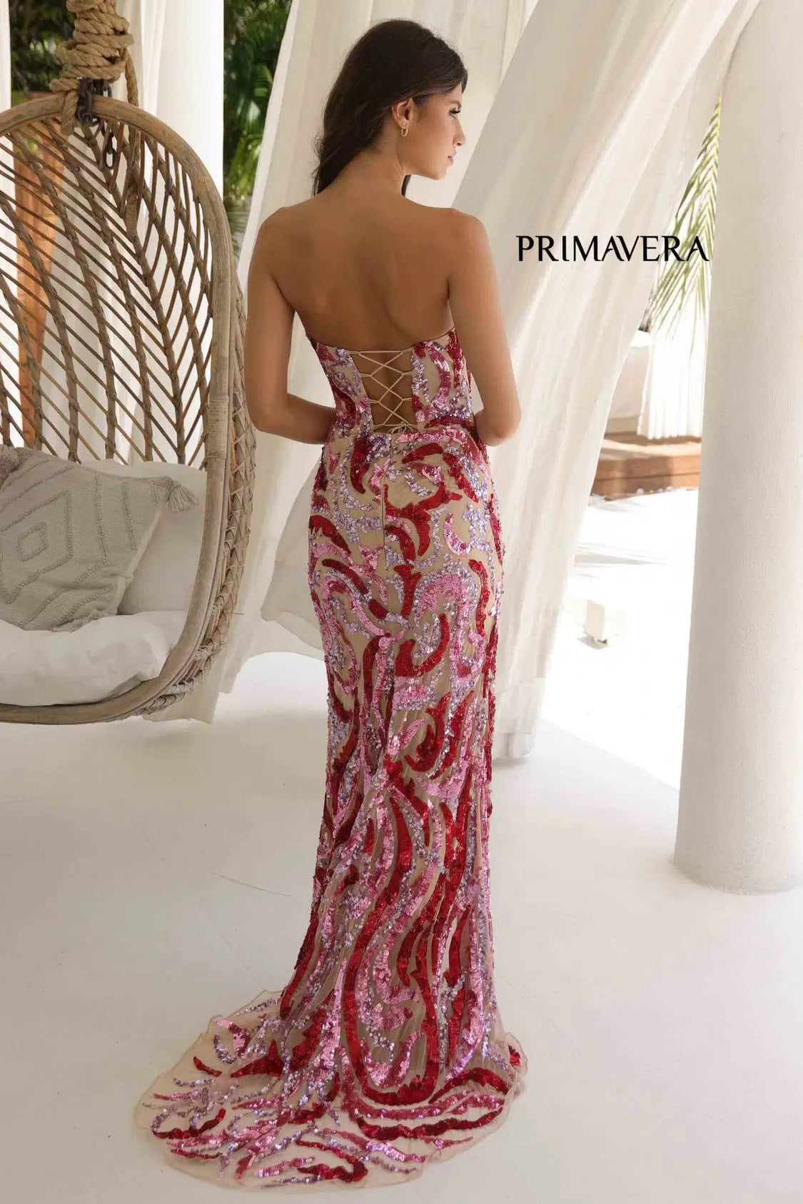 4373 - Primavera - Strapless Fitted Long Beaded Gown
