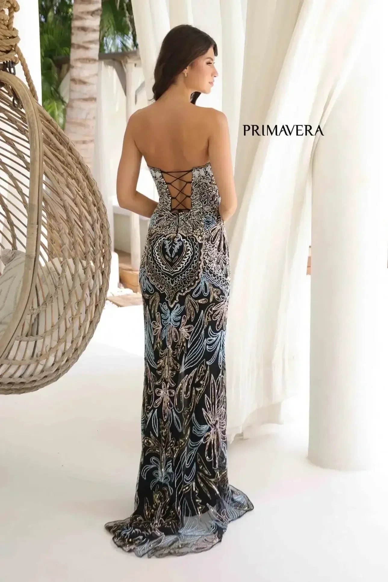 4382 - Primavera - Strapless Long Beaded Gown