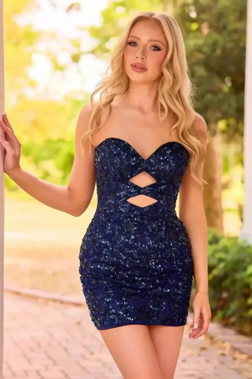 4457 - Primavera - Strapless Sequin Homecoming Dress