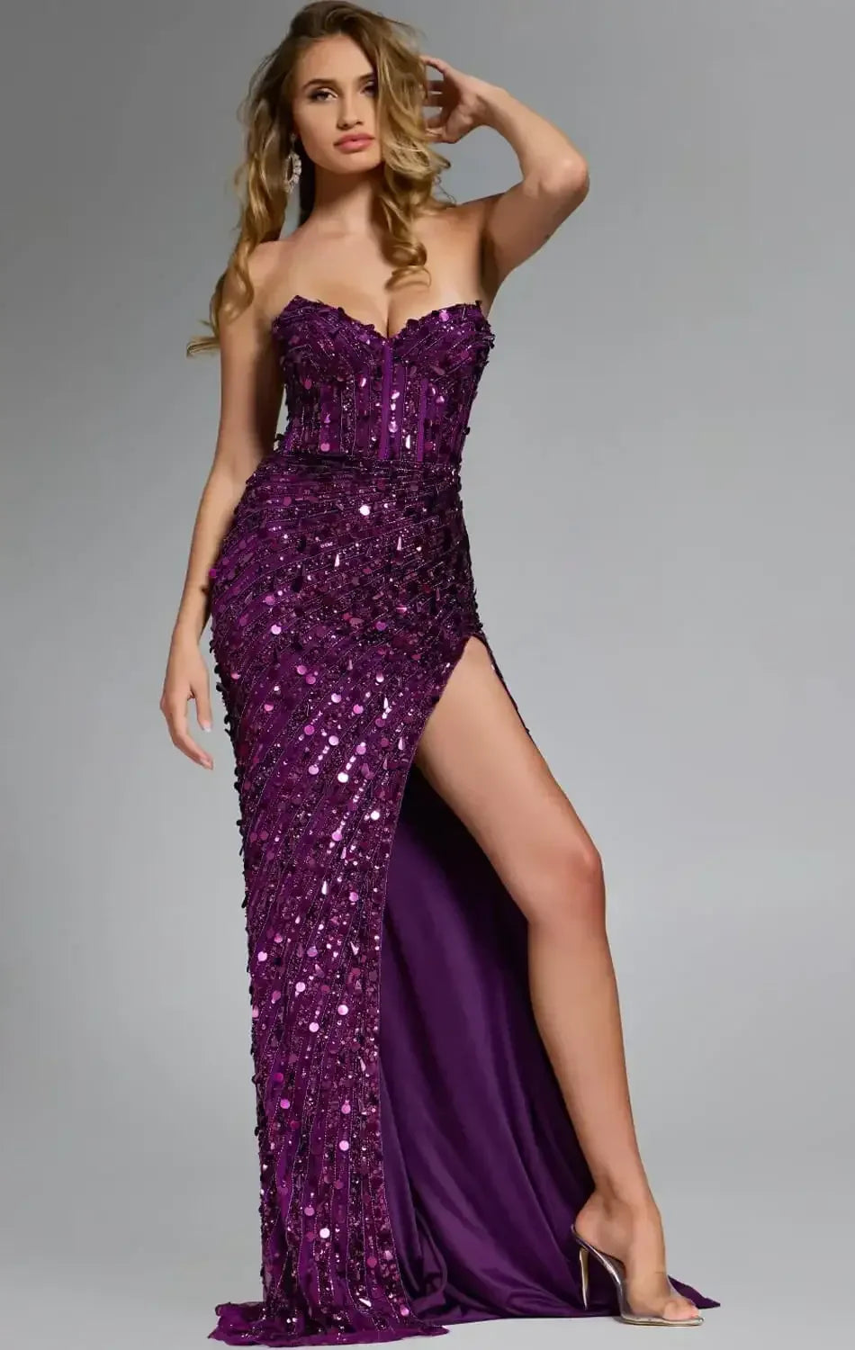 46714 - Jovani - Purple Strapless Gown with Sequin Embellishments