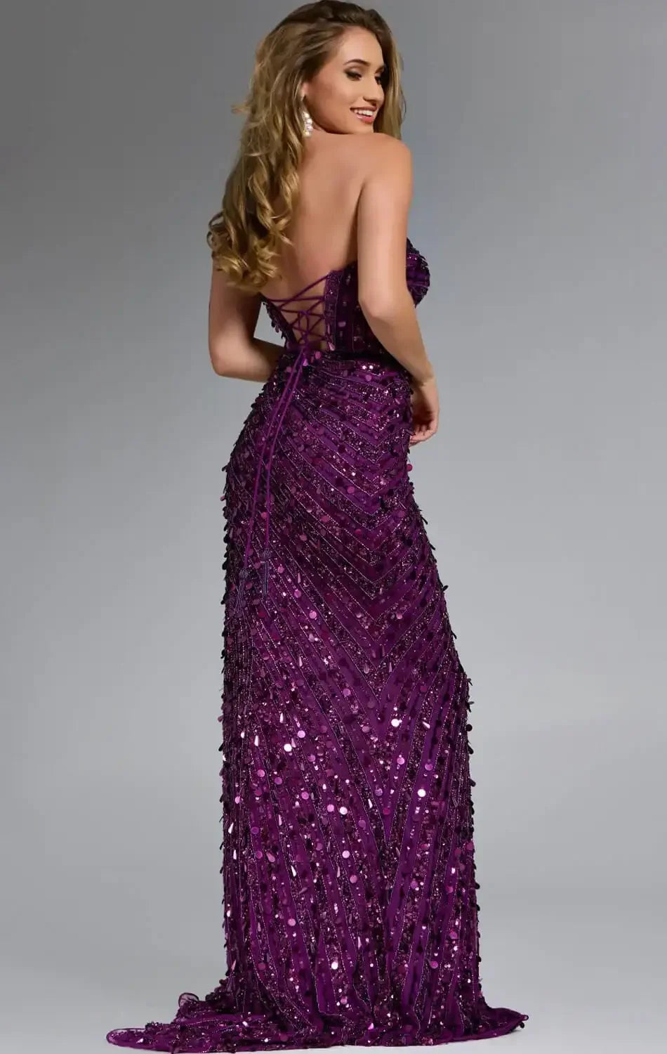 46714 - Jovani - Purple Strapless Gown with Sequin Embellishments
