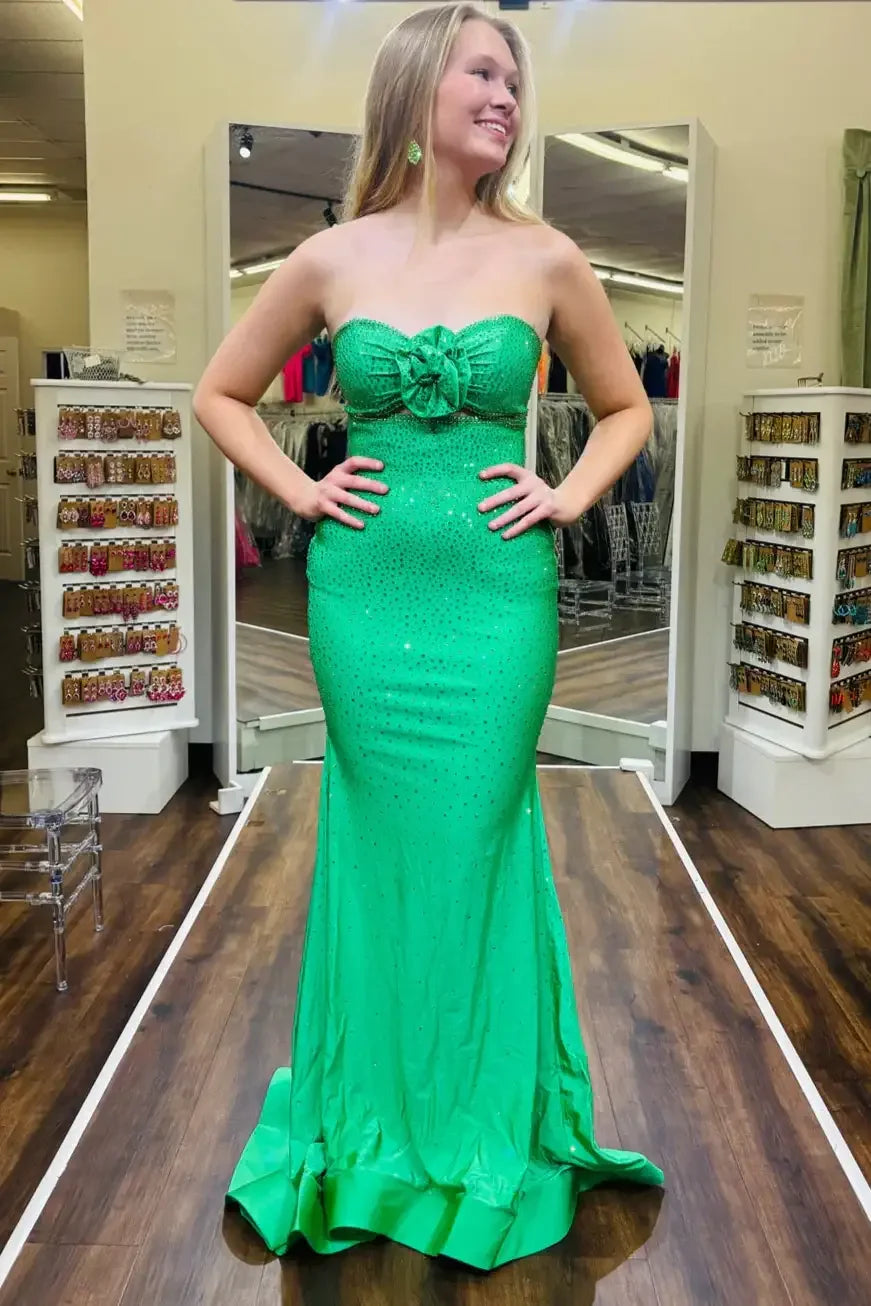 47001 - Ava Presley - Sparkling Strapless Dress with Cut-out