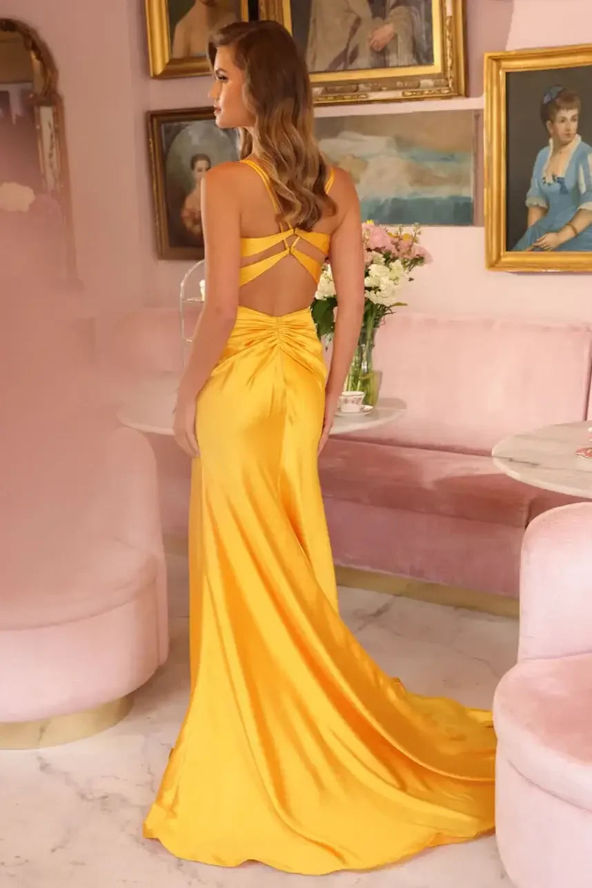 47035 - Ava Presley - Fitted Long Satin Corset Dress