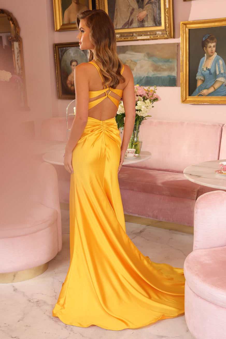 47035 - Ava Presley - Fitted Long Satin Corset Dress