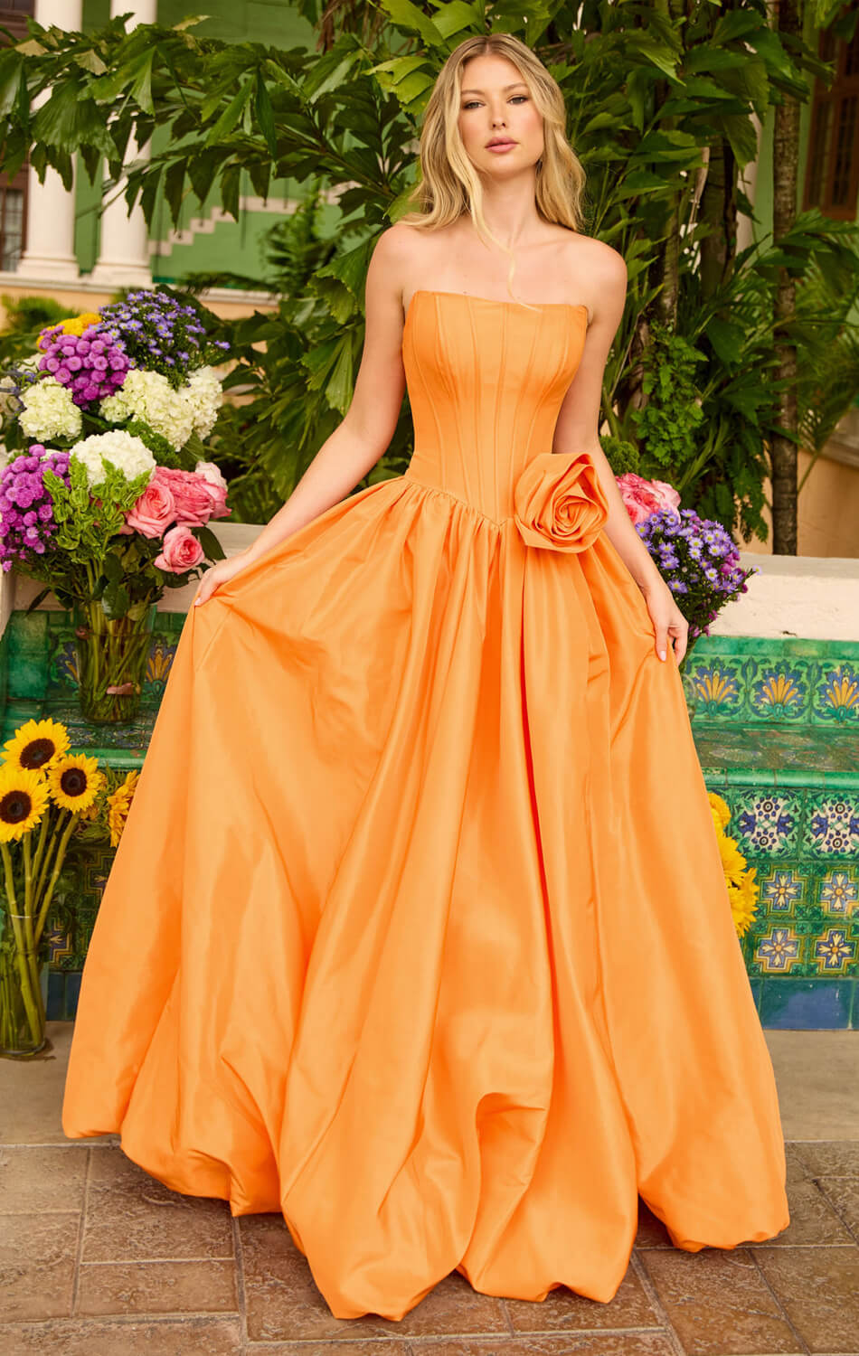 47204 - Ava Presley - Taffeta Ball Gown With Rosette Detail