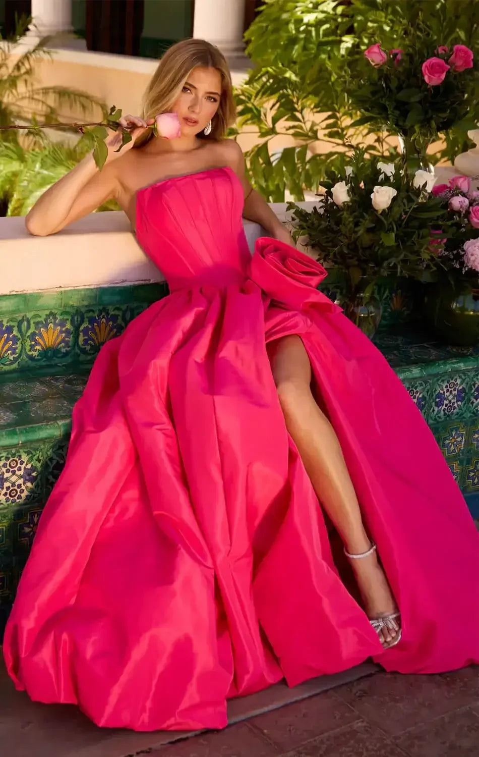 47204 - Ava Presley - Taffeta Ball Gown With Rosette Detail