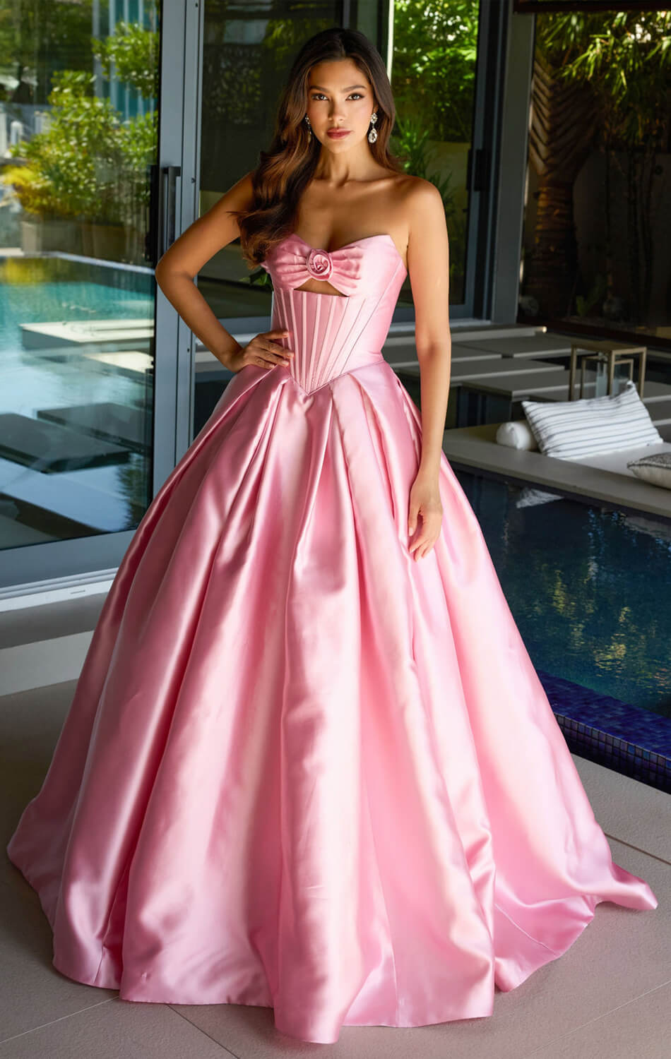 47223 - Ava Presley - Satin Ball Gown With Corset Bodice