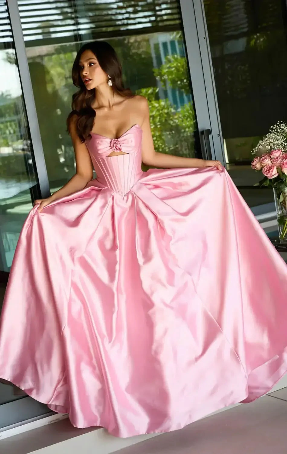 47223 - Ava Presley - Satin Ball Gown With Corset Bodice