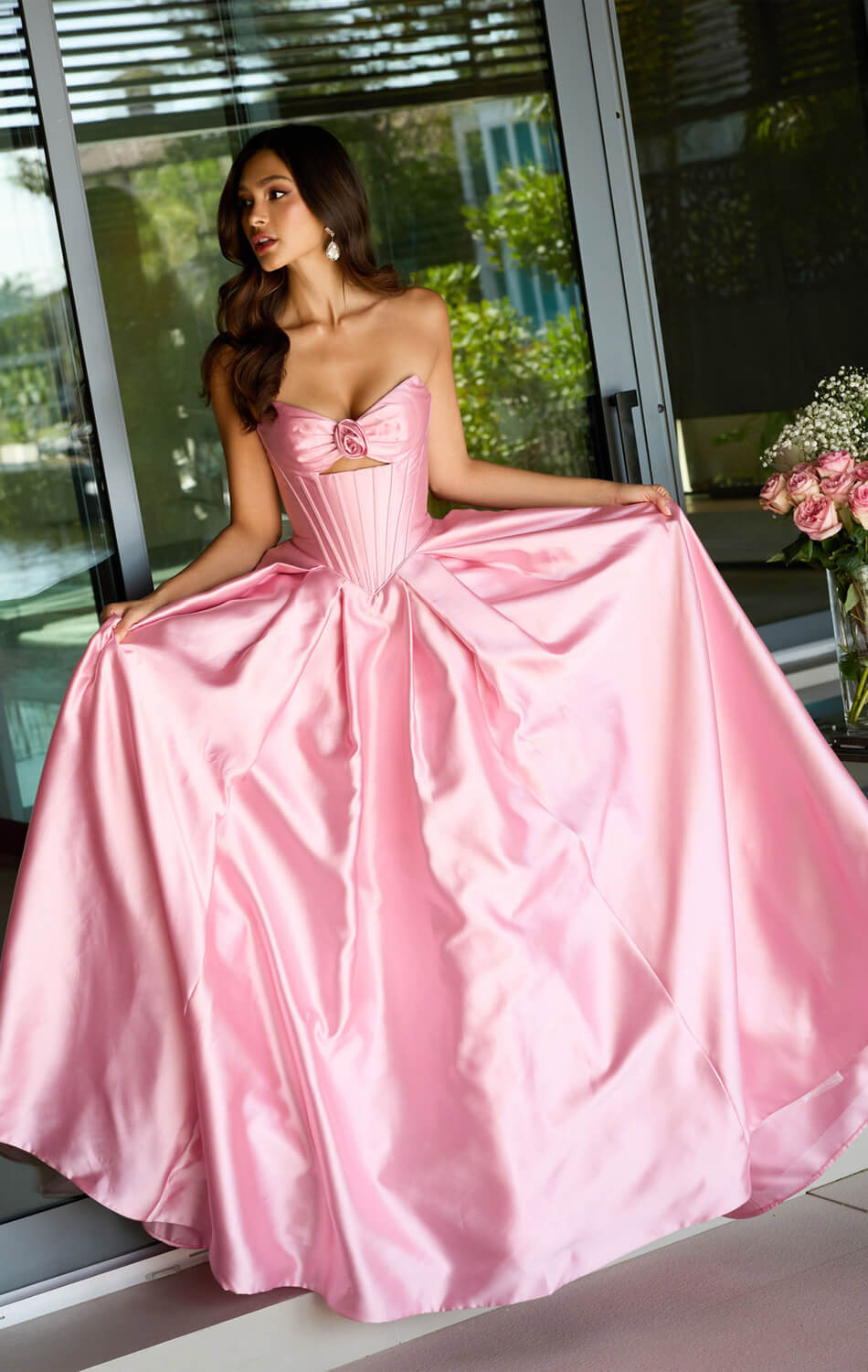47223 - Ava Presley - Satin Ball Gown With Corset Bodice