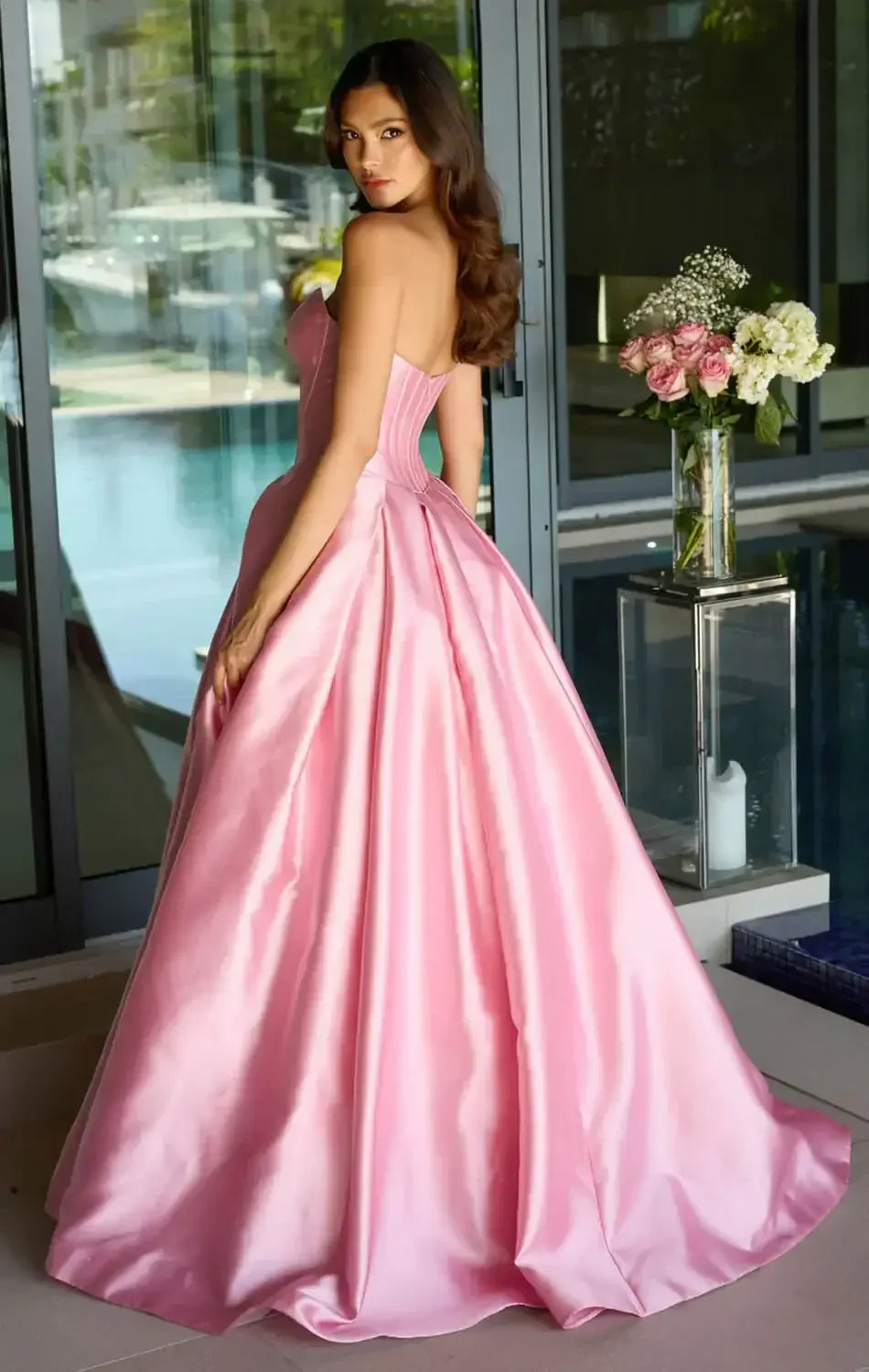 47223 - Ava Presley - Satin Ball Gown With Corset Bodice