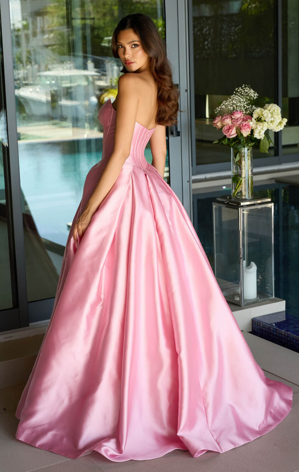 47223 - Ava Presley - Satin Ball Gown With Corset Bodice