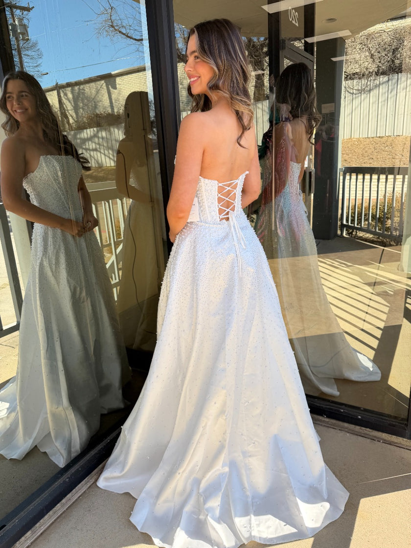 47283 - Ava Presley - Mikado A-line Corset Dress with Pearls