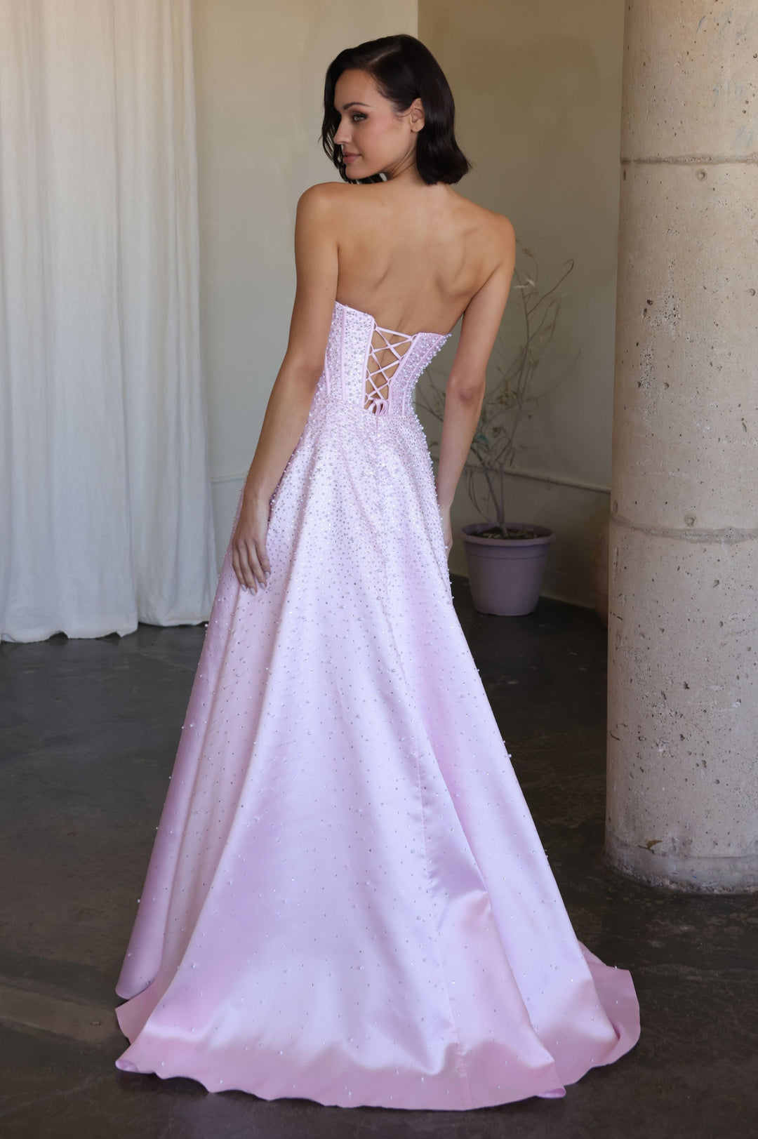 47283 - Ava Presley - Mikado A-line Corset Dress with Pearls