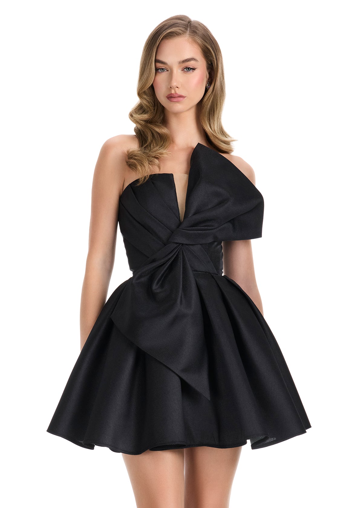 Ashley Lauren 4816 - Mikado Fit & Flare Mini Dress with Bow
