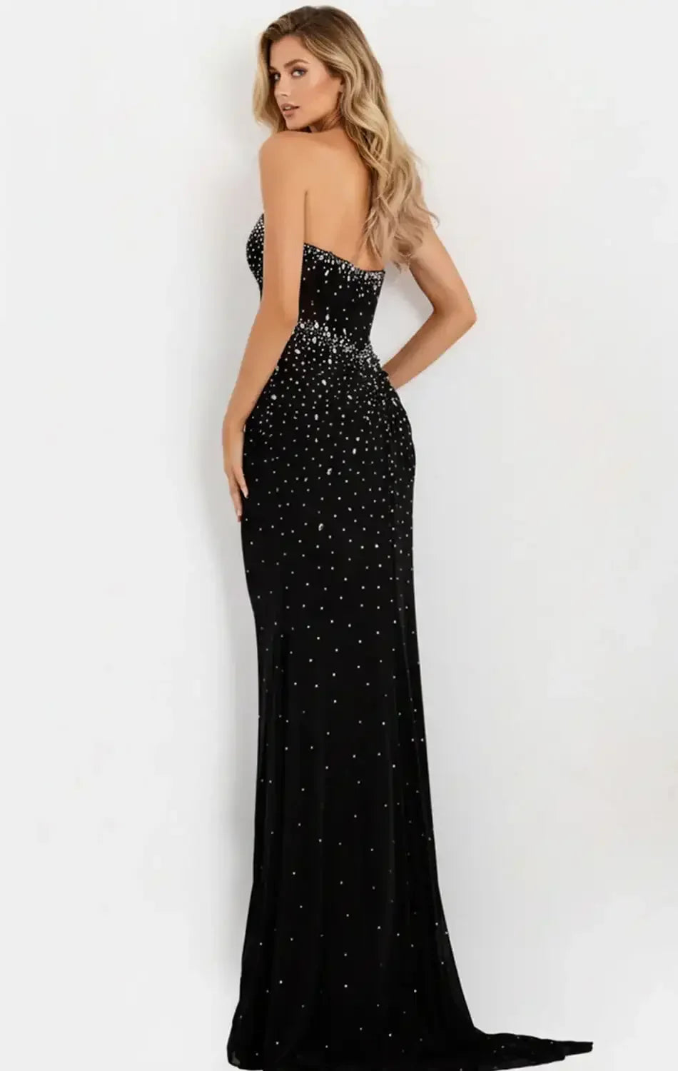 48372 - Jovani - Black Strapless Rhinestone Embellished Fitted Gown