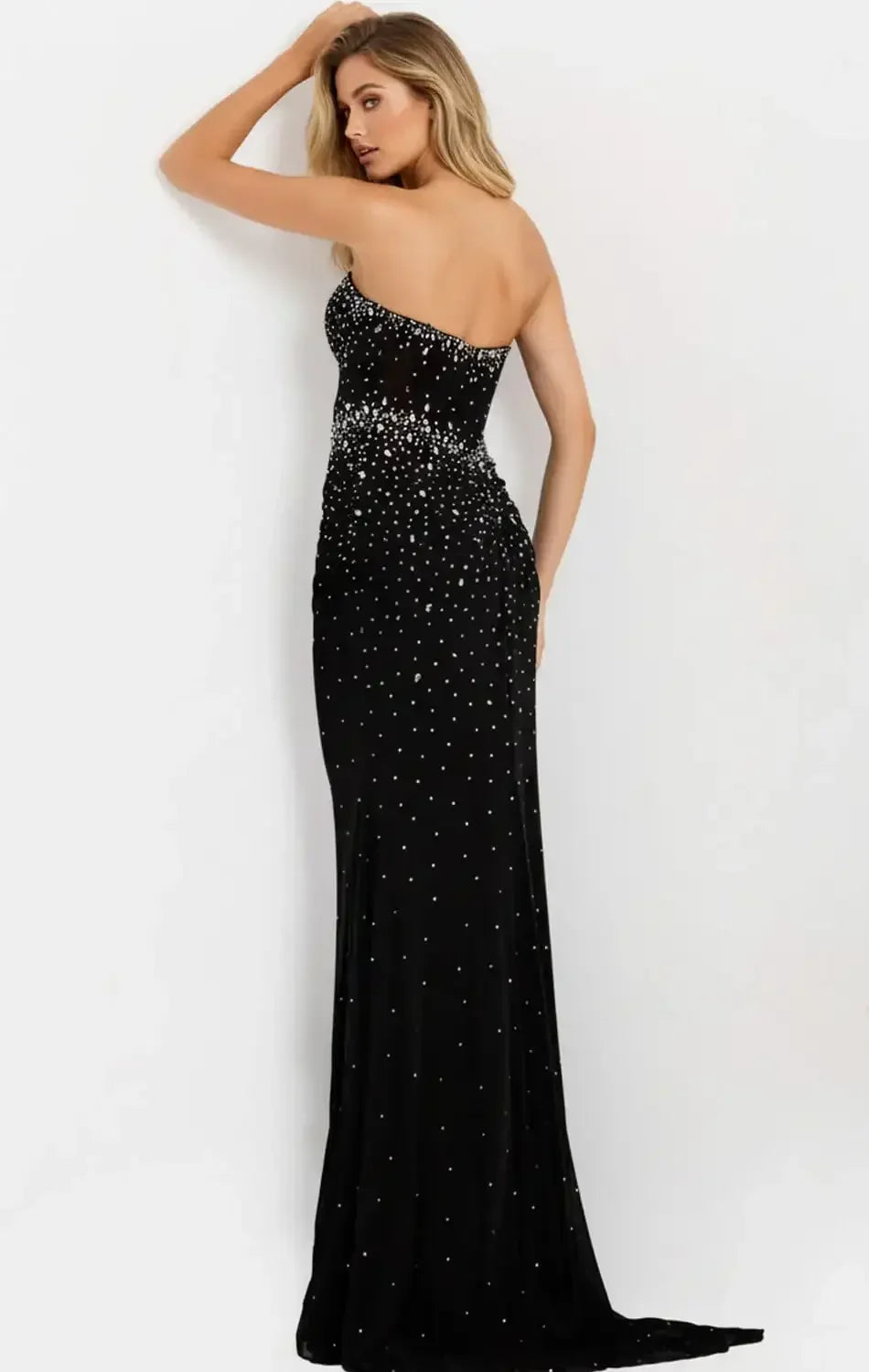48372 - Jovani - Black Strapless Rhinestone Embellished Fitted Gown