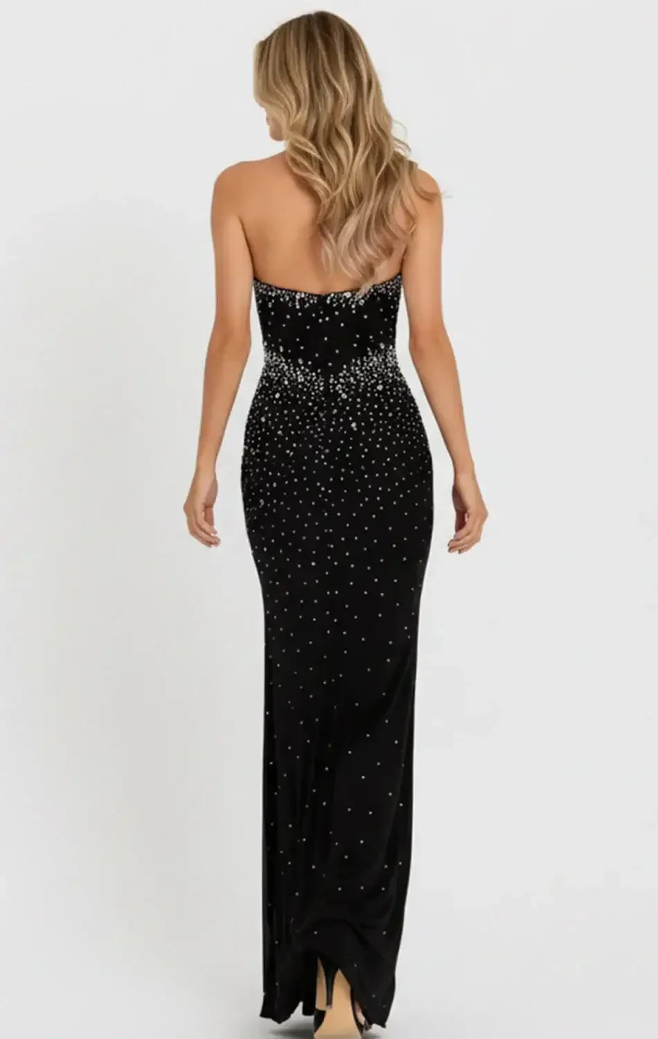 48372 - Jovani - Black Strapless Rhinestone Embellished Fitted Gown