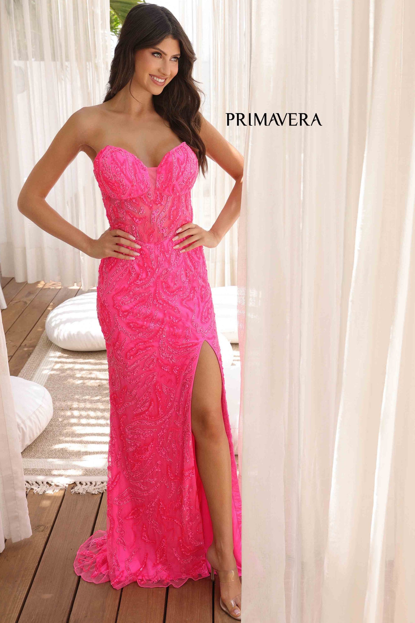 4360 - Primavera - Strapless Sequin & Beaded Long Dress