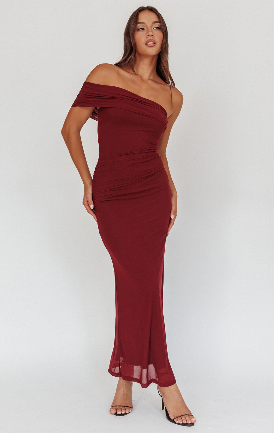 ALISON OFF THE SHOULDER MAXI DRESS - WINE