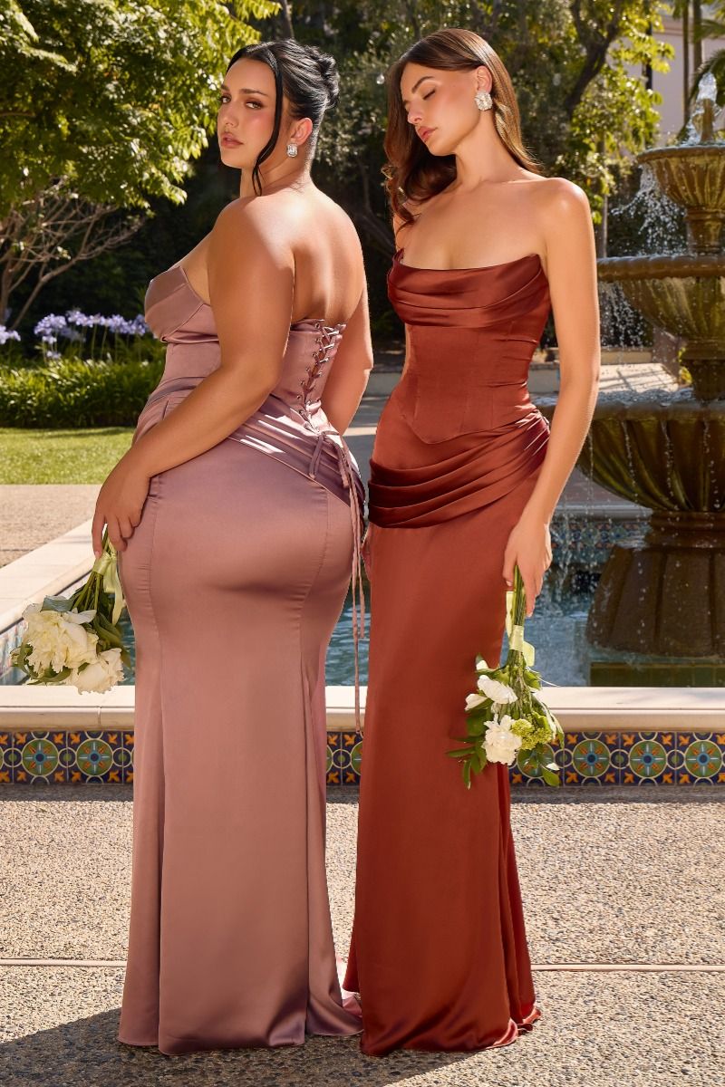 Carrigan Corset & Skirt Set - Two Piece Satin Gown with Scarf