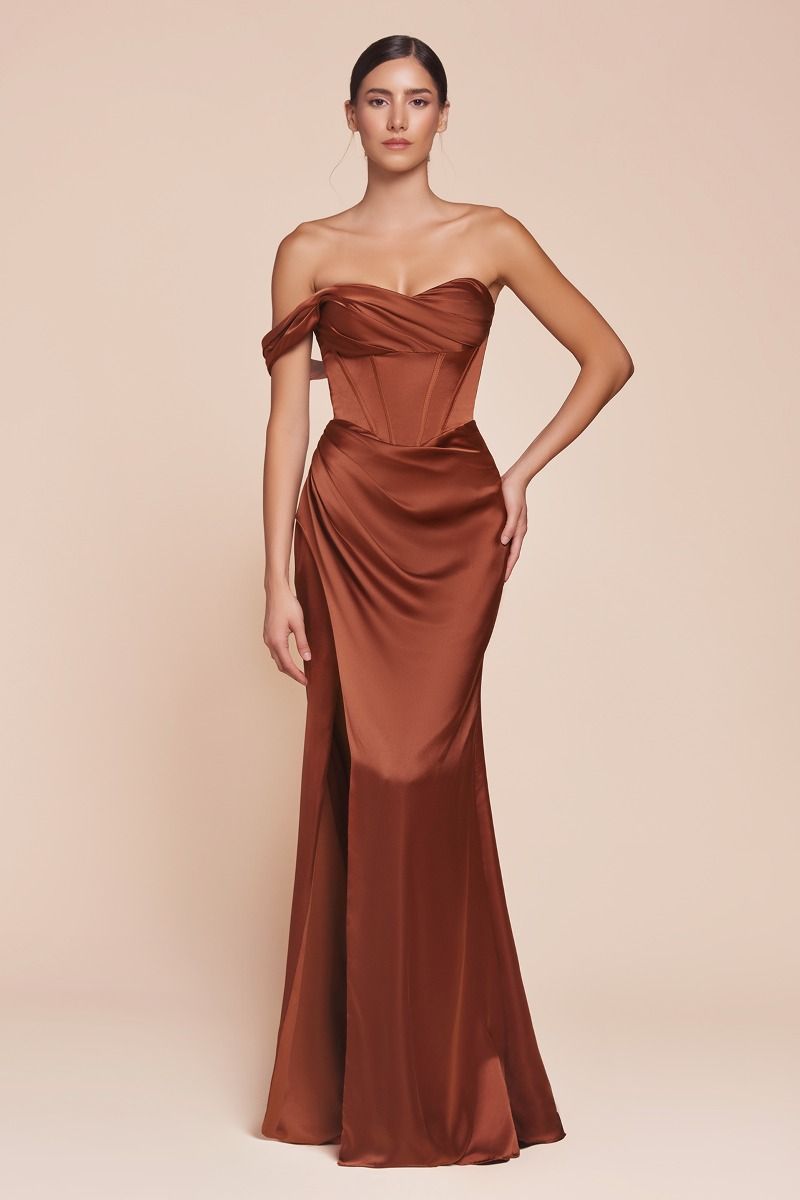 AUDRA GOWN - ONE SHOULDER LUXE SATIN CORSET DRESS