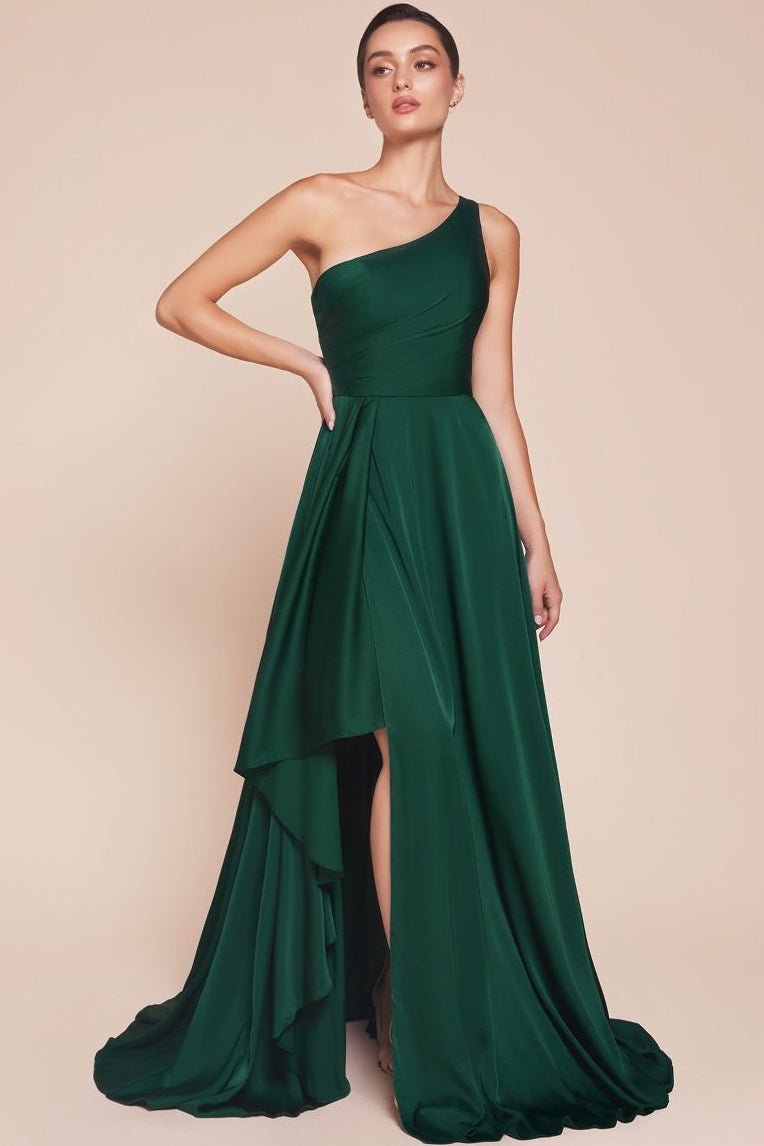 one shoulder a line dress A-Line Gown By Ladivine CD409 - Women Evening Formal Gown Perfect for prom and any other event One-Shoulder Dress with Draped Neckline