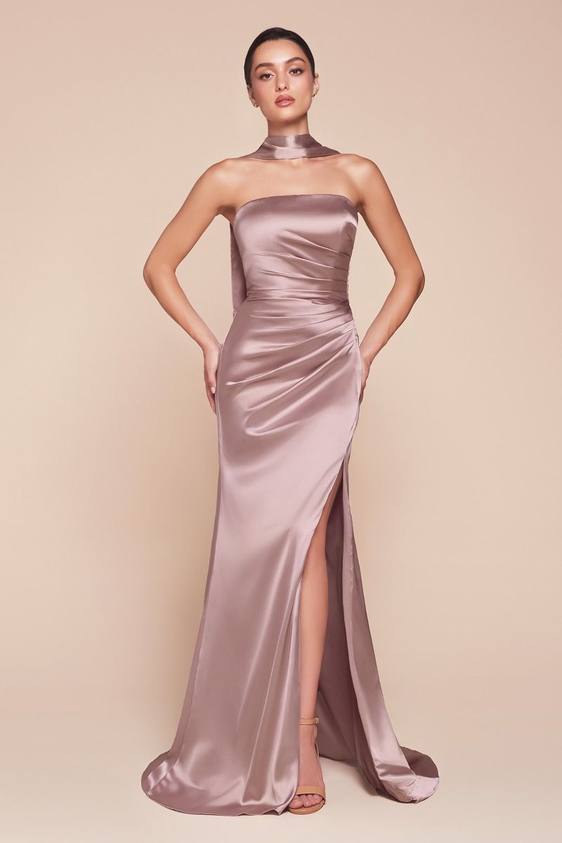 NICOLETTE GOWN - STRAPLESS LUXE SATIN DRESS & SCARF