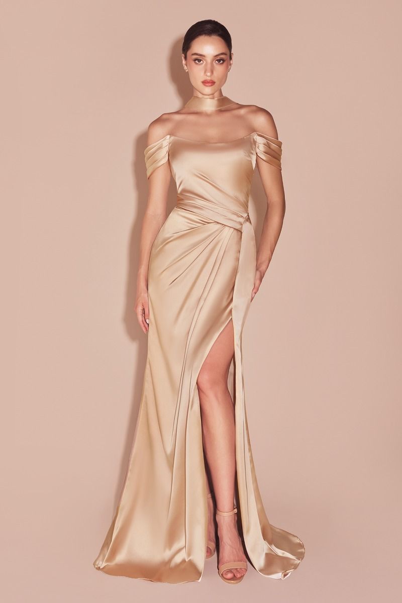 EMERSON GOWN - OFF THE SHOULDER LUXE SATIN DRESS
