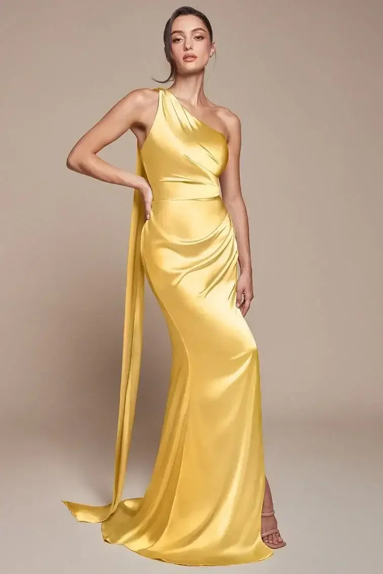 Yellow one-shoulder gown