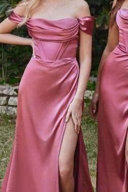 Mabel Gown - Mauve Rose - LUXE SATIN OFF THE SHOULDER CORSET GOWN