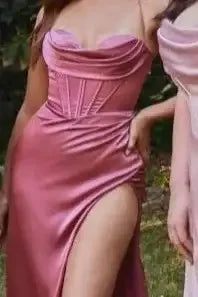 Yvette Gown - Mauve Rose - CORSET PLEATED LUXE SATIN GOWN