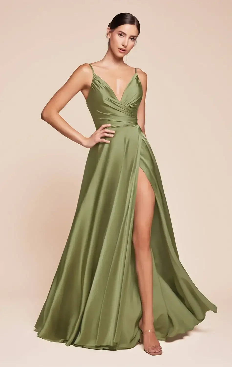 ERICA GOWN - GREENERY - SOFT SATIN A-LINE SWEETHEART NECKLINE