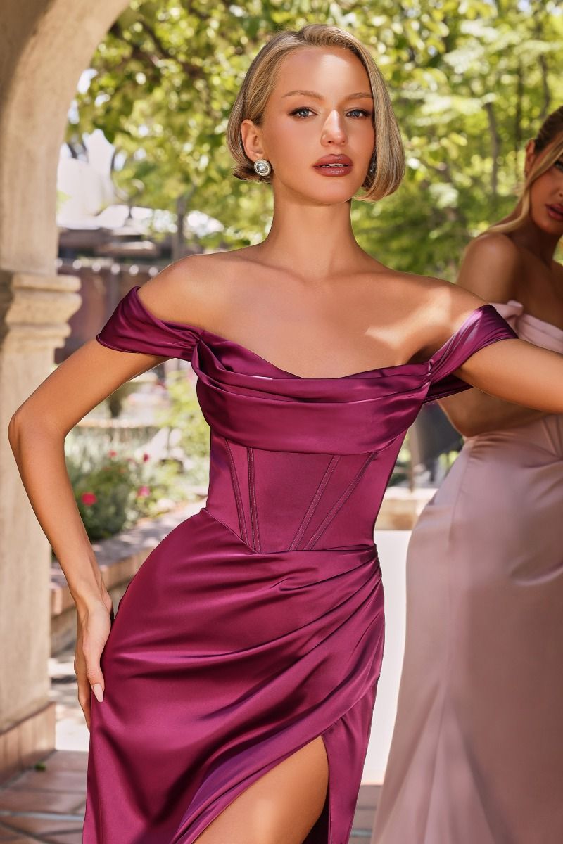 MABEL GOWN - OFF THE SHOULDER LUXE SATIN CORSET DRESS
