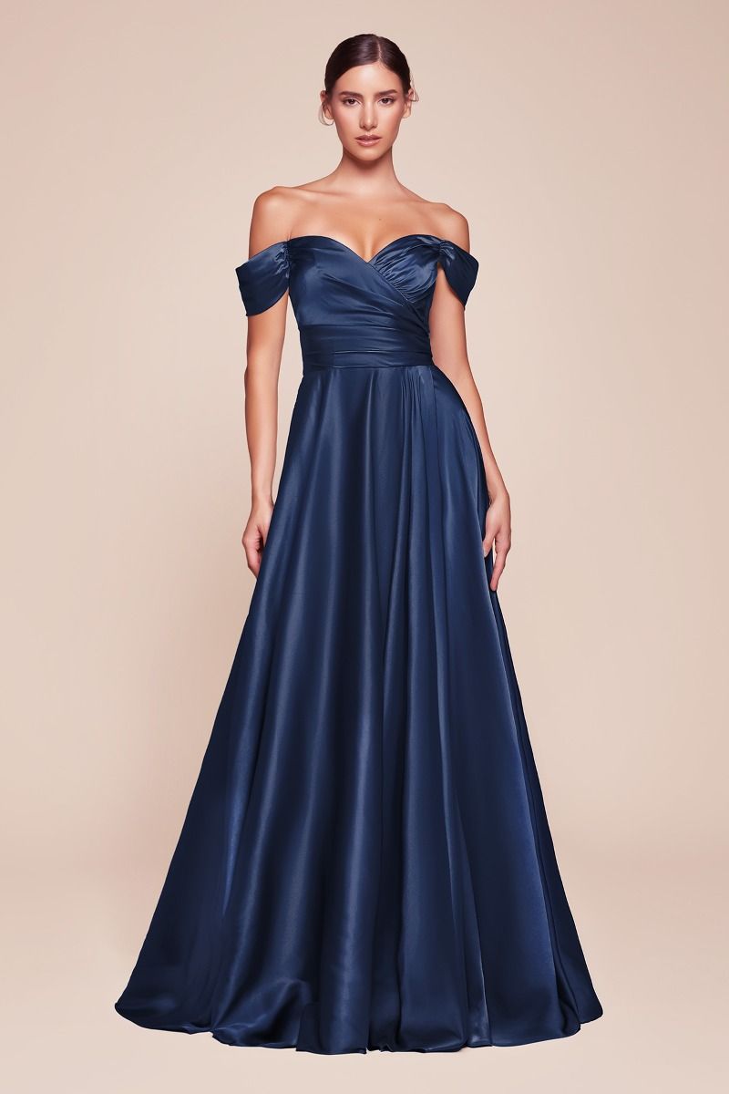 JILLIAN GOWN - A-LINE SOFT SATIN OFF THE SHOULDER DRESS