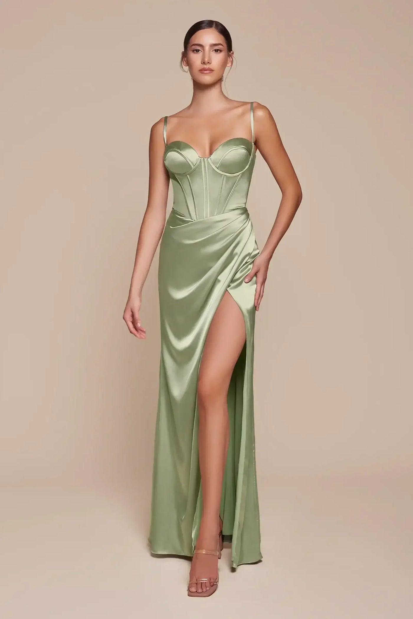 Jocelyn Gown - Fitted Satin Bustier Luxe Satin Gown