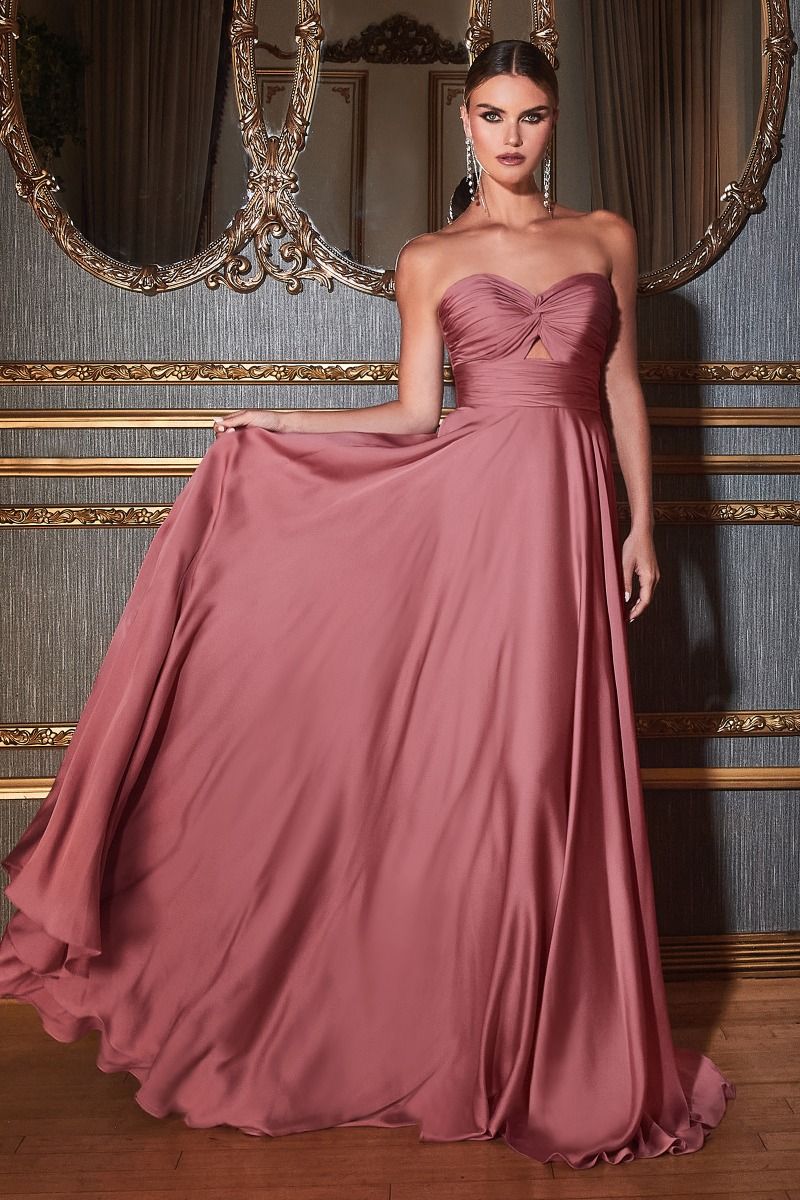 Madigan Gown - STRAPLESS A-LINE SOFT SATIN KEYHOLE DRESS