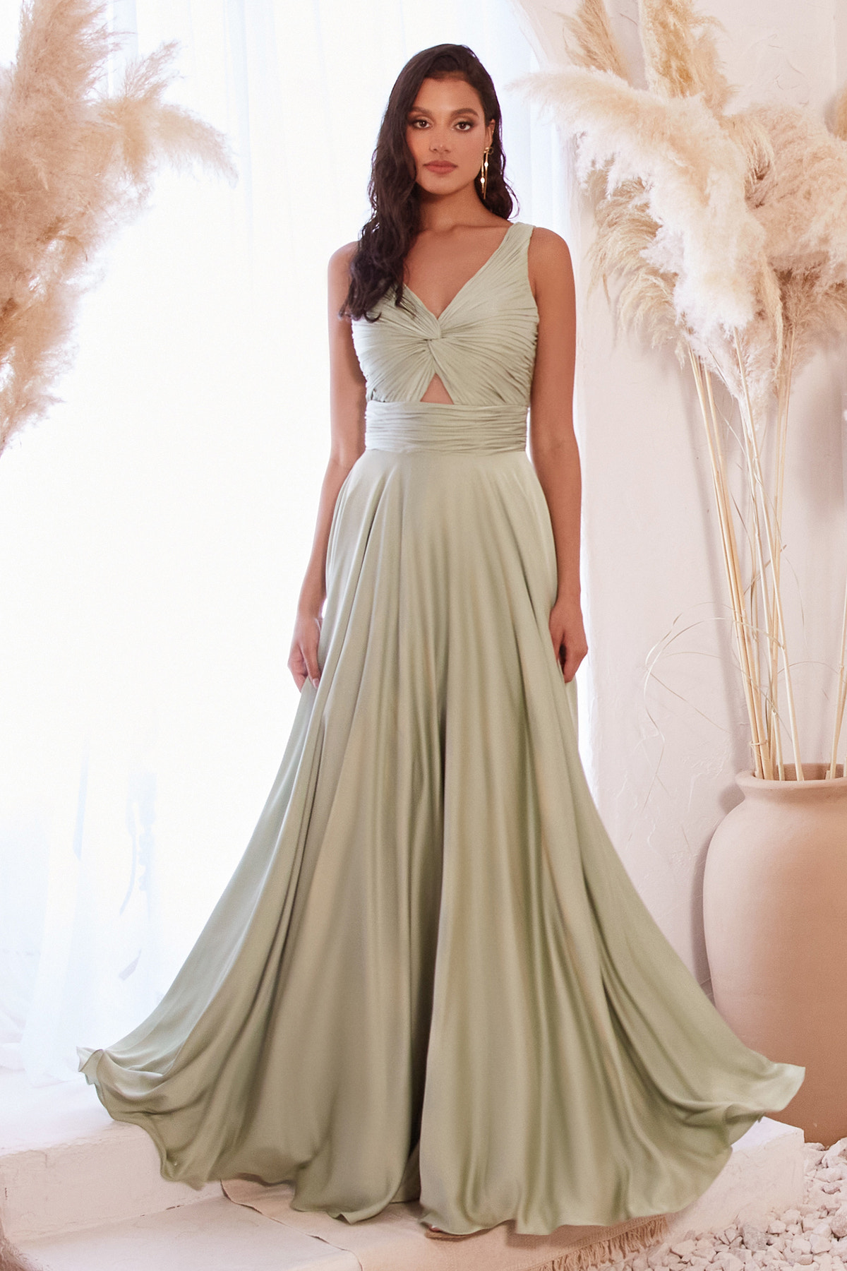 Marlena Gown - A-Line Keyhole Soft Satin Dress